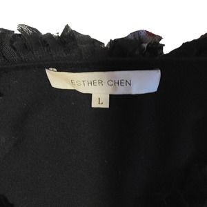 Esther Chen Ladies Cashmere Cardigan Ruffle Trim Black L